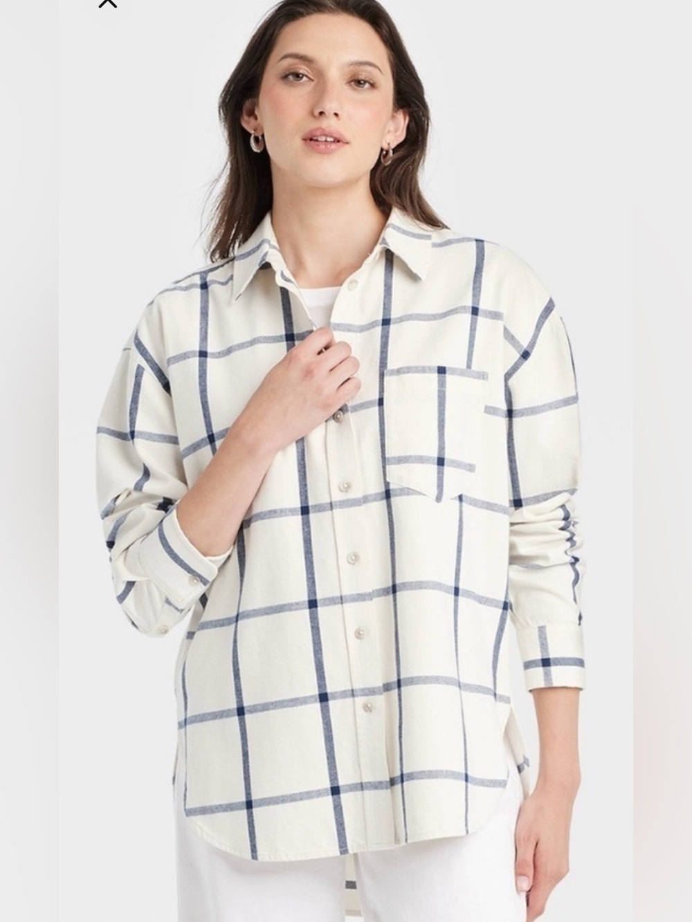 💥Universal Thread White and Navy Windowpane Button-Down OVERSIZED Shirt